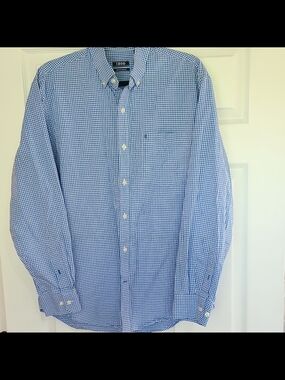 IZOD Premium Essentials Blue/White Check Long Sleeve Button-Down Shirt Men’s M